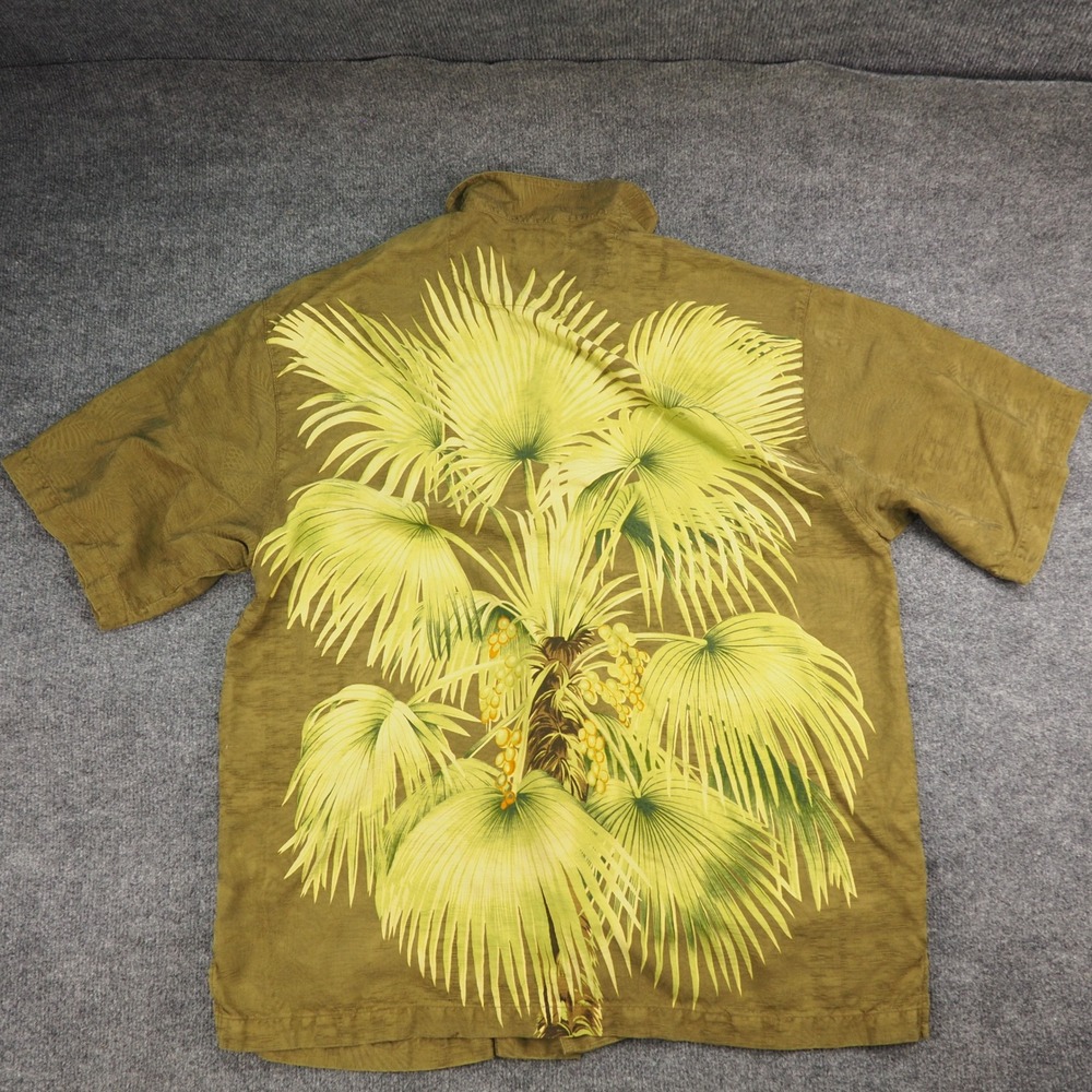 Tommy Bahama Shirt Mens XL Silk Olive Green Palm Tree Aloha Tropical Camp Shirt - Picture 2 of 8